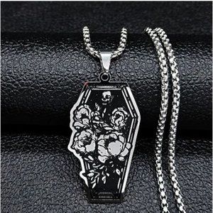 Coffin, Skeleton, Rose Stainless Steel Necklace